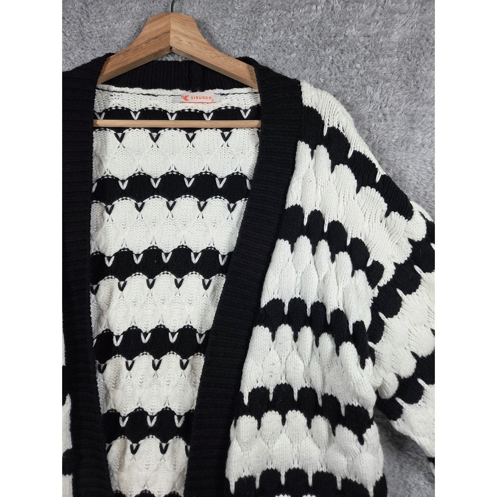 Kirundo Black White Chunky Knit Open Front Cardigan Oversized Sweater‎ S